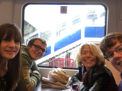 Beatrice George Hilary and other George on train to Bournemouth