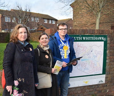 Laura, Carrie and George campaigning in Whitehawk