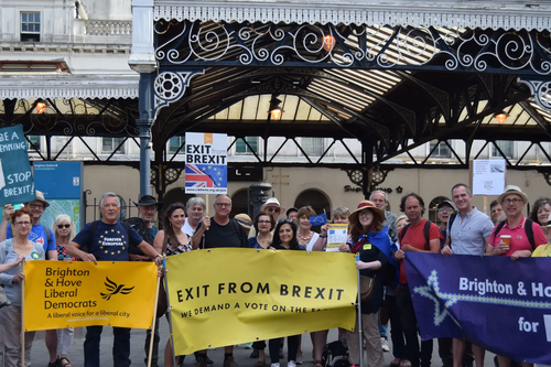 Pro-EU Groups Outside Brighton Station 2018